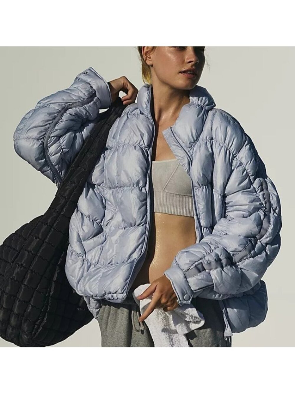 Free People Scrunchy Glossy Pippa Packable Puffer Jacket Gorpcore Blue Womens M